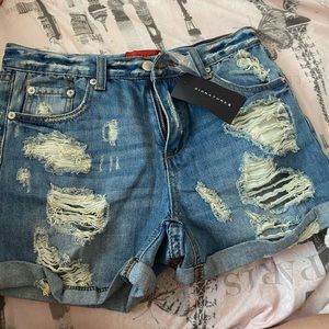Distressed New Denim Shorts